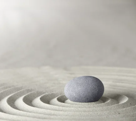 stone sitting in center of patterned sand